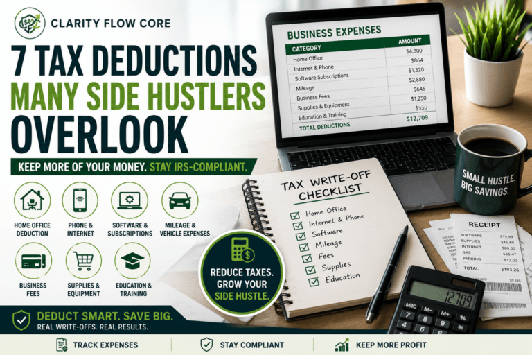A spreadsheet tracking business expenses and tax deductions for your side hustle.