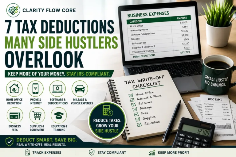 A spreadsheet tracking business expenses and tax deductions for your side hustle.