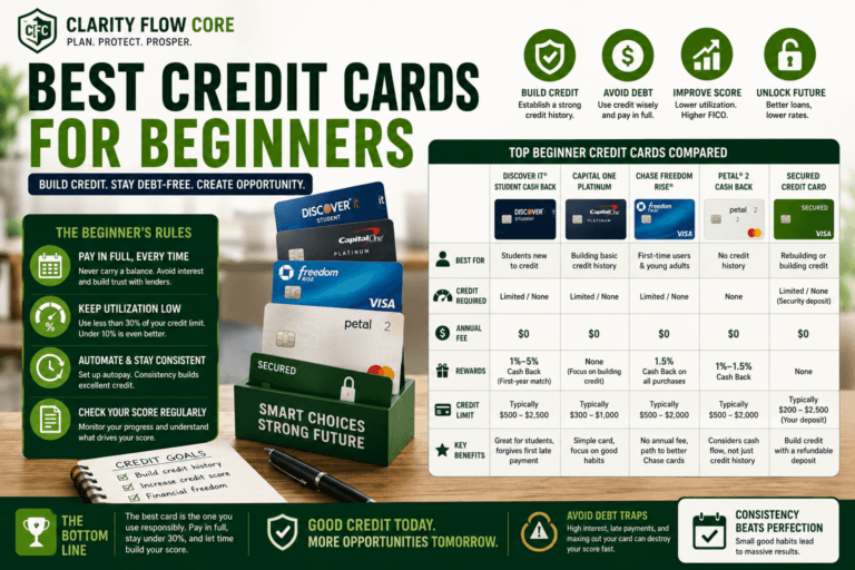A financial comparison table showing the approval requirements and features of the best credit cards for beginners.