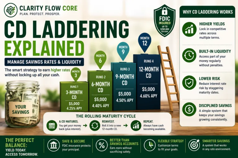 A financial breakdown chart showing the rolling maturity dates of a CD laddering strategy.