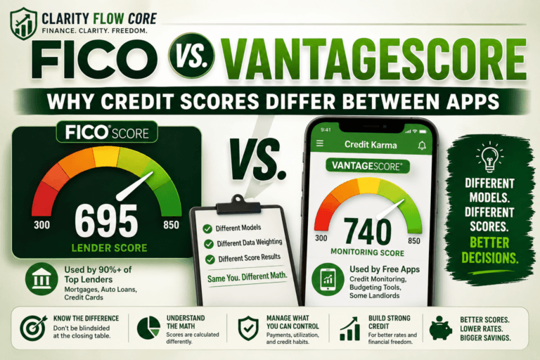 Comparison chart showing the differences between FICO vs VantageScore models.
