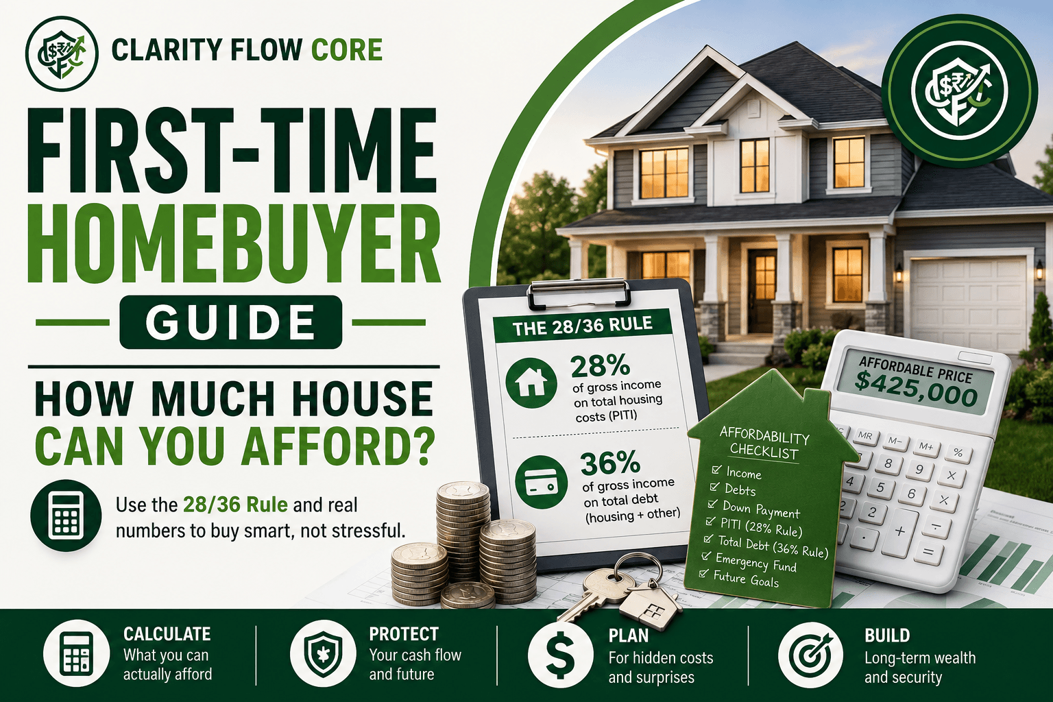 A financial breakdown showing the 28/36 rule to determine how much house can I afford.