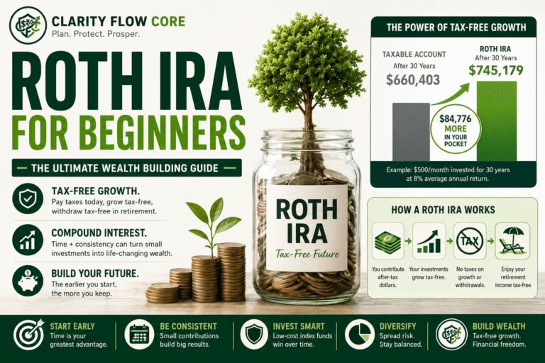 A compound interest comparison chart showing the tax-free growth of a Roth IRA for beginners.