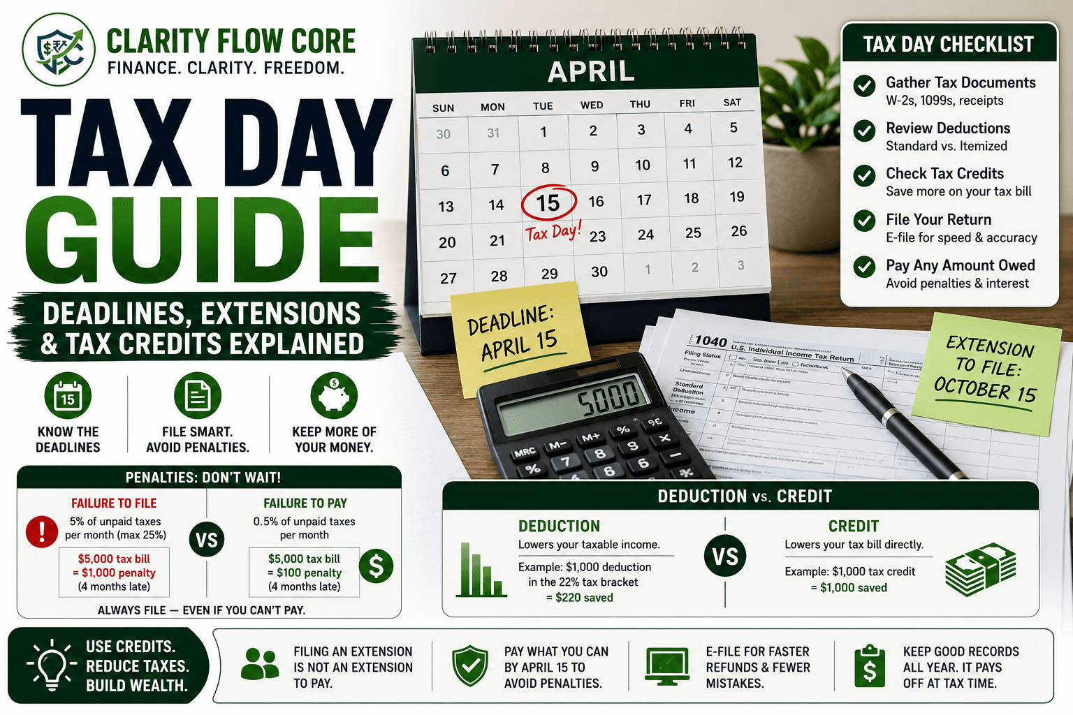 A spreadsheet calculating IRS penalties and deadlines for this Tax Day guide.