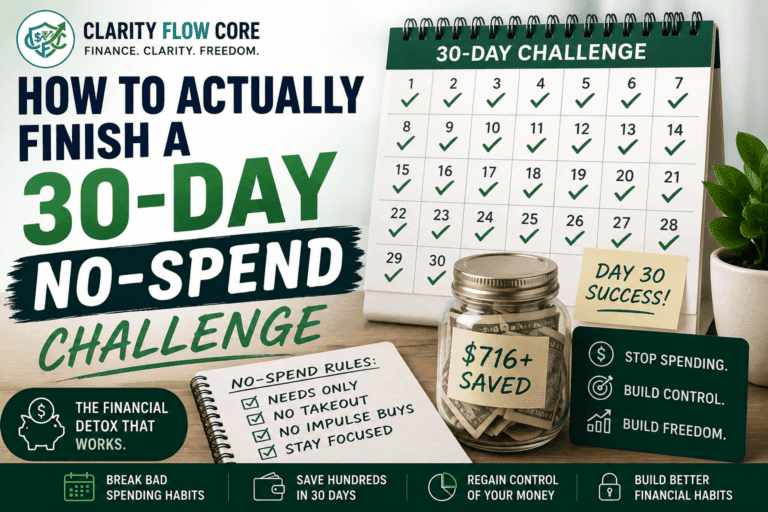 A calendar marking off days to illustrate how to complete a 30-day no-spend challenge.