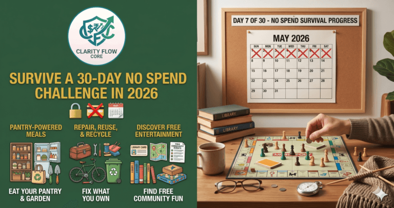 A calendar marking off days to illustrate how to complete a 30-day no spend challenge 2026