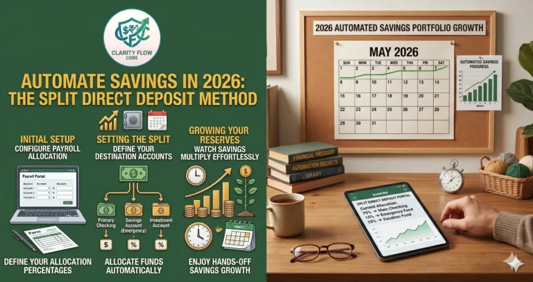 A split direct deposit diagram showing how to automate savings 2026.