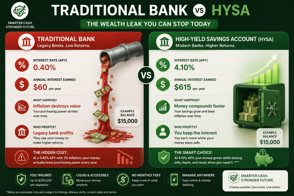 comparison between a traditional savings account and a high-yield savings account.