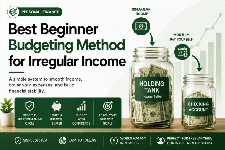 A financial cash flow chart showing how to distribute irregular monthly income into a holding account.