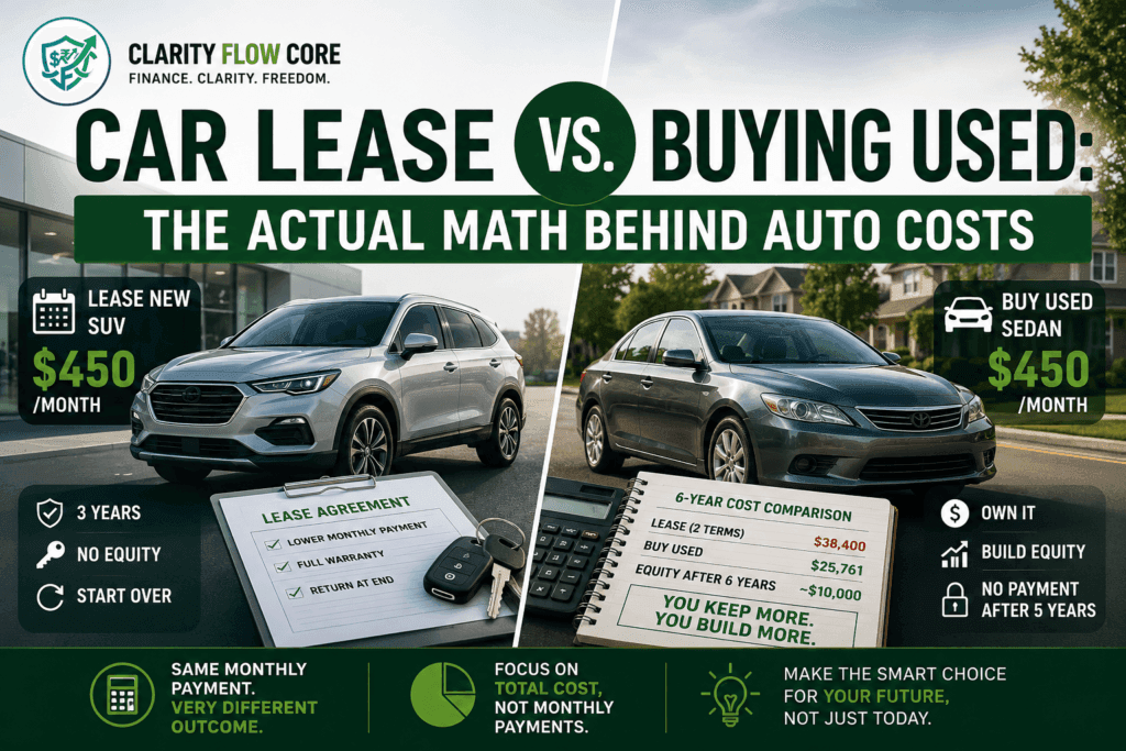 Cost comparison chart showing the total expense of leasing vs buying used over a six-year period.