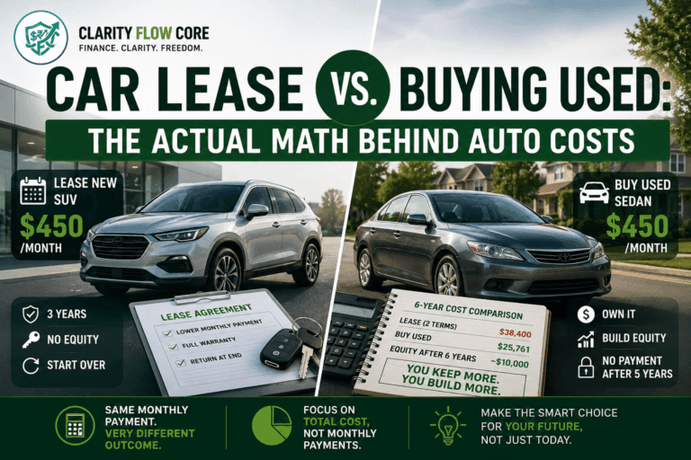 Cost comparison chart showing the total expense of leasing vs buying used over a six-year period.