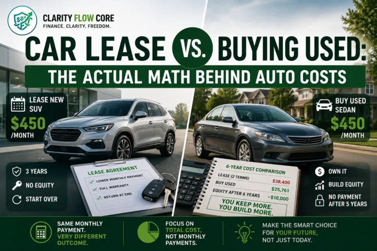 Cost comparison chart showing the total expense of leasing vs buying used over a six-year period.