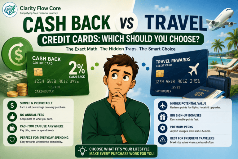 A financial comparison chart breaking down the exact math of cash back vs travel credit cards.