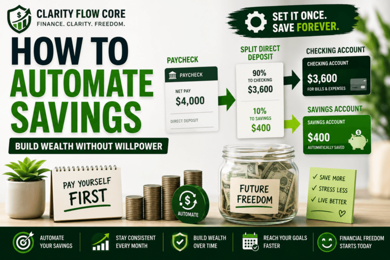 A payroll dashboard showing how to automate savings using a split direct deposit into a High-Yield Savings Account.