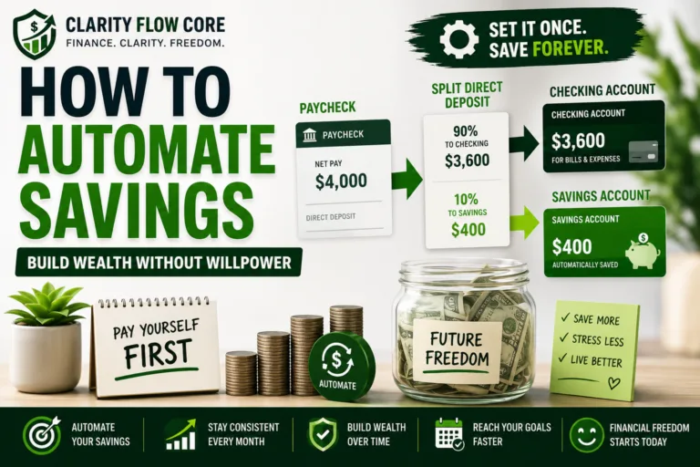 A payroll dashboard showing how to automate savings using a split direct deposit into a High-Yield Savings Account.