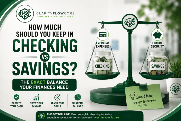 A financial breakdown chart showing the exact cash distribution between checking vs savings accounts.