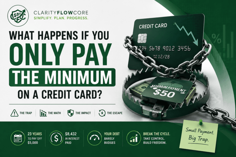 A financial infographic showing the debt timeline when you only pay the minimum on a credit card.