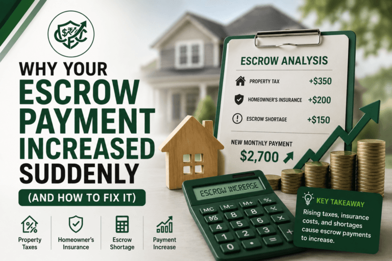 A financial breakdown showing the math behind an escrow shortage and why a mortgage payment increases.