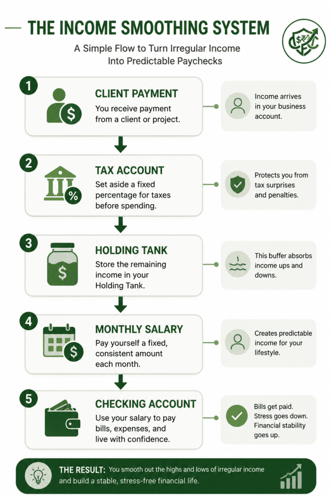 Income smoothing system for beginner budgeting method for irregular income