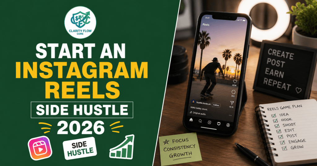 A smartphone showing an Instagram Reel edit timeline for a profitable side hustle in 2026.