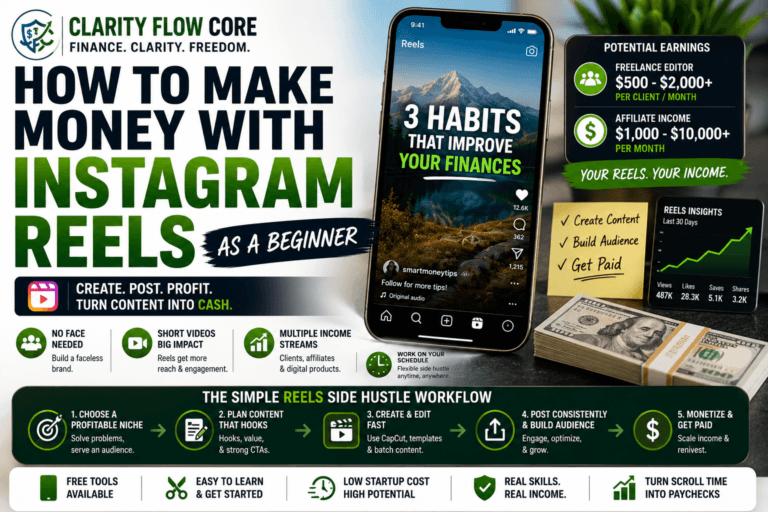 A timeline editor in CapCut showing the workflow of an Instagram Reels side hustle.