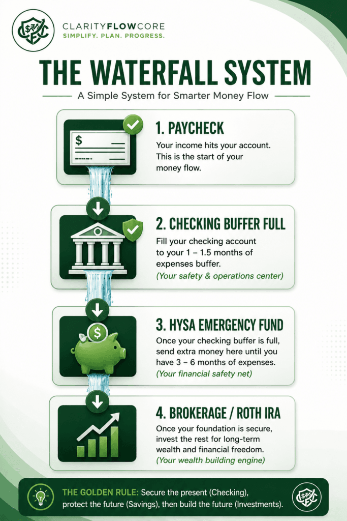 checking vs saving waterfall system