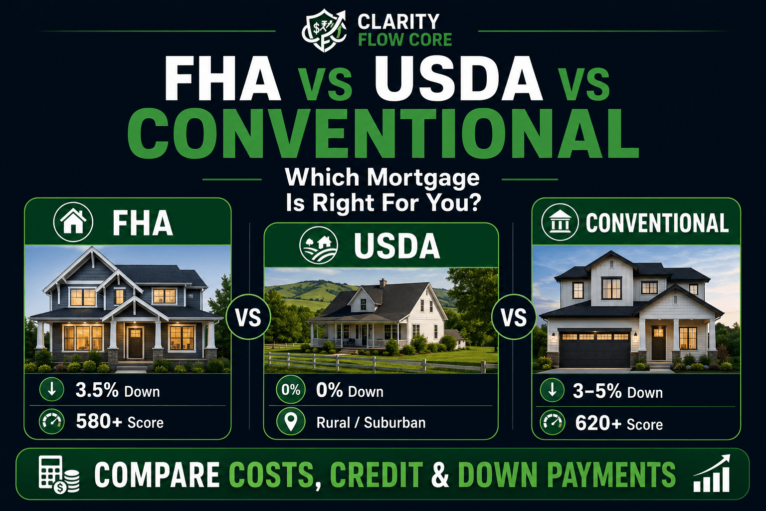 FHA loan vs USDA loan vs Conventional loan